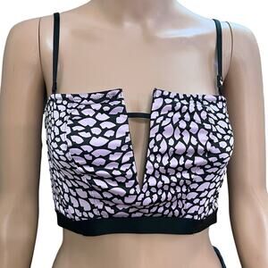 Victoria’s Secret Lips Print Bustier Crop Top Medium Satin Multi-way Mesh Plunge